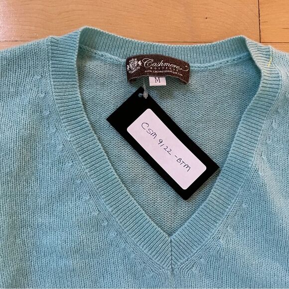 Cashmere Boutique Pure Cashmere V-Neck Spring Sweater in Blue Topaz M NWT - Picture 5 of 11